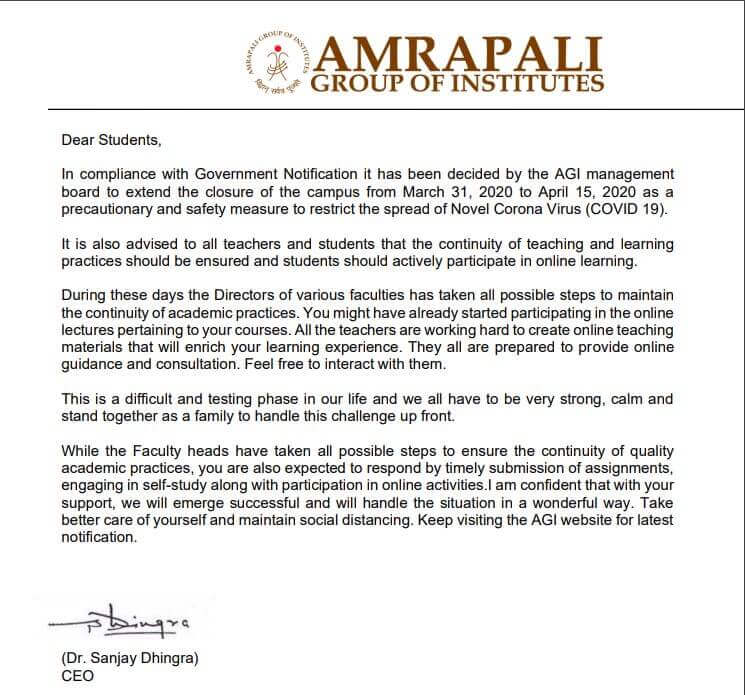 Amrapali COVID-19 Notice